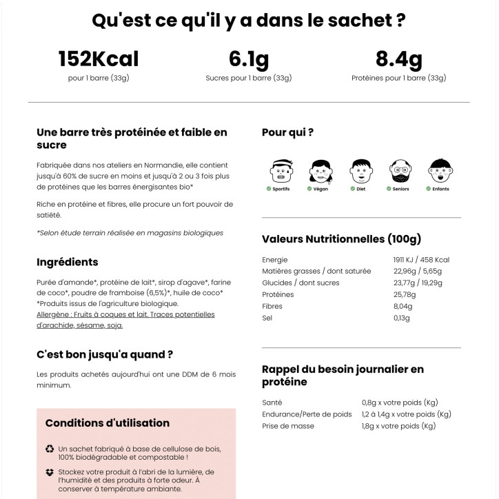Barre protéinée Framboise | 33 g