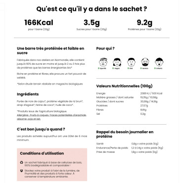 Fiche information Barre protéinée Noix de Cajou Riz Brun