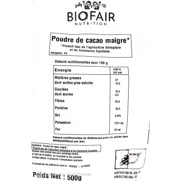 Poudre de cacao maigre - 500 g