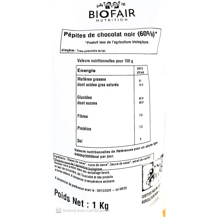 Pépites de chocolat noir 60% - 1kg
